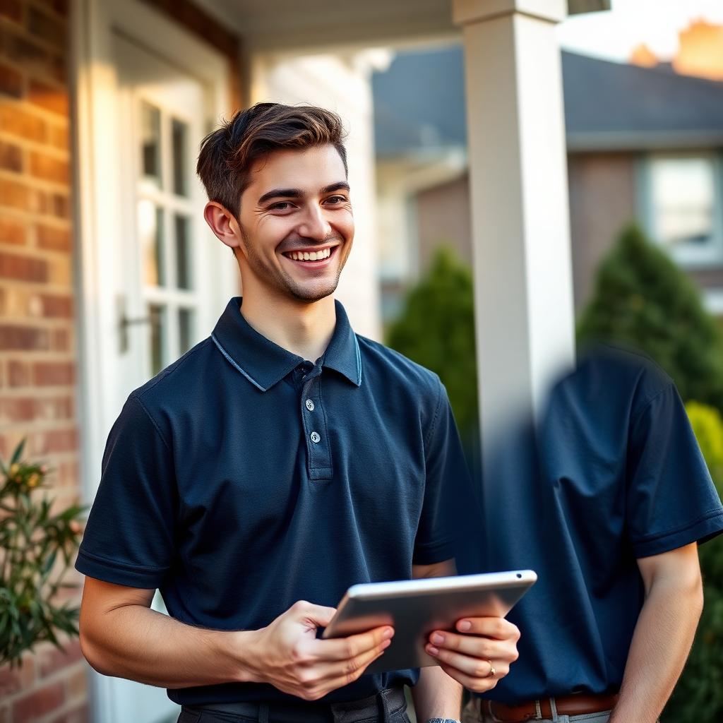 Brand ambassador having a friendly doorstep conversation