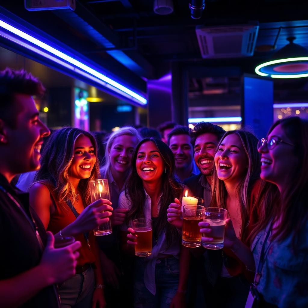 Colleagues laughing together on a team night out