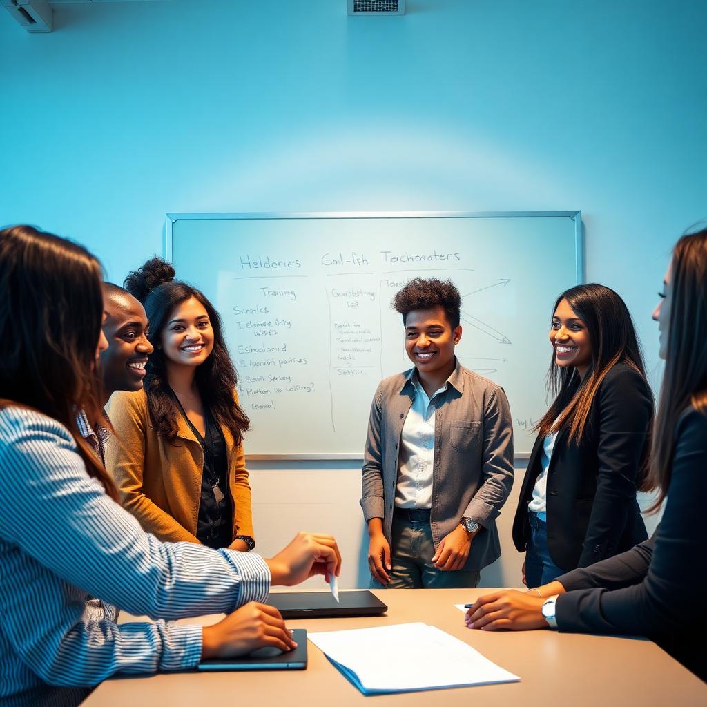 Sales training session around a whiteboard